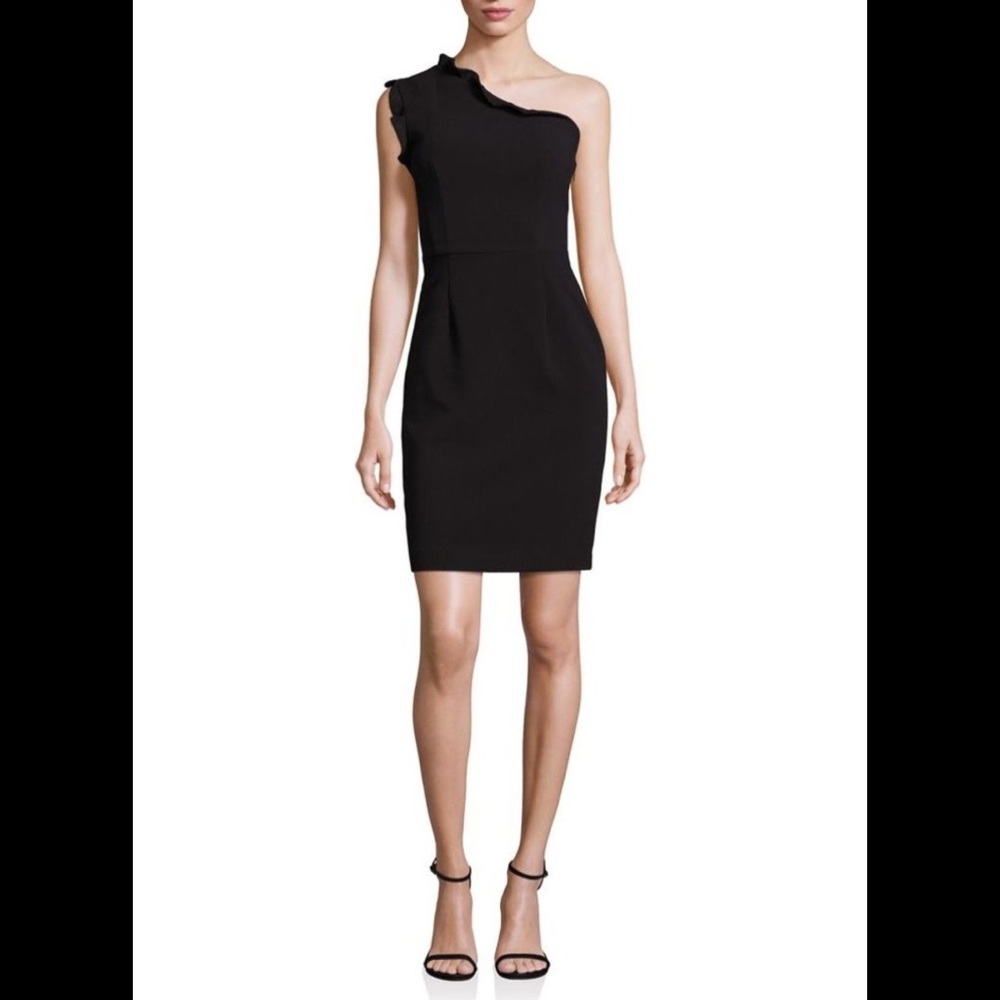 Black Halo ruffled one-shoulder sheath dress, in 8